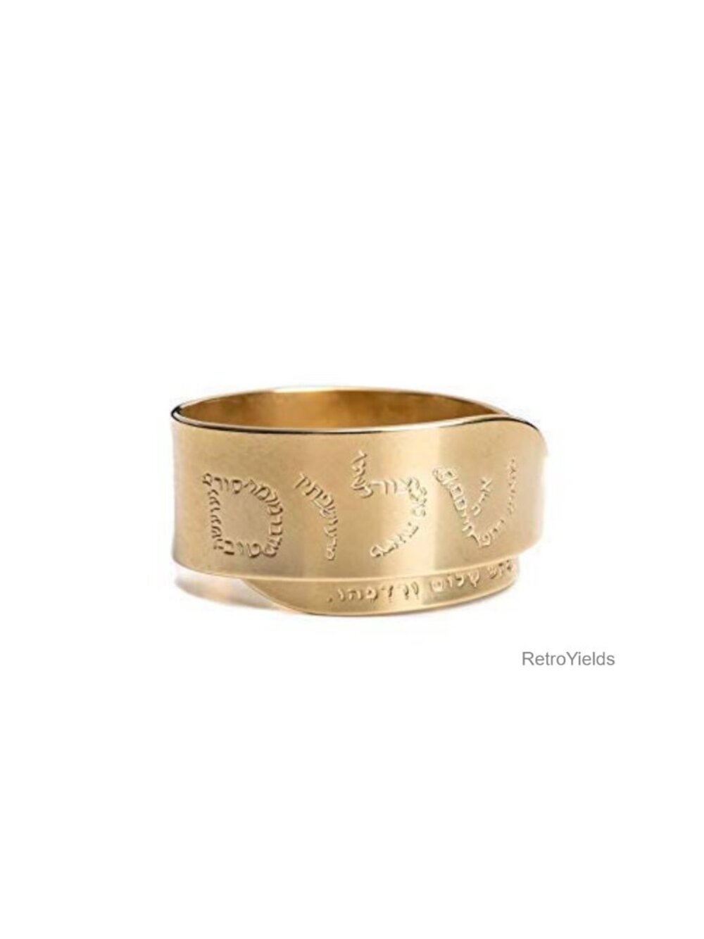 18K Yellow Gold Plated Brass Shalom Hebrew Adjustable Open Band Ring